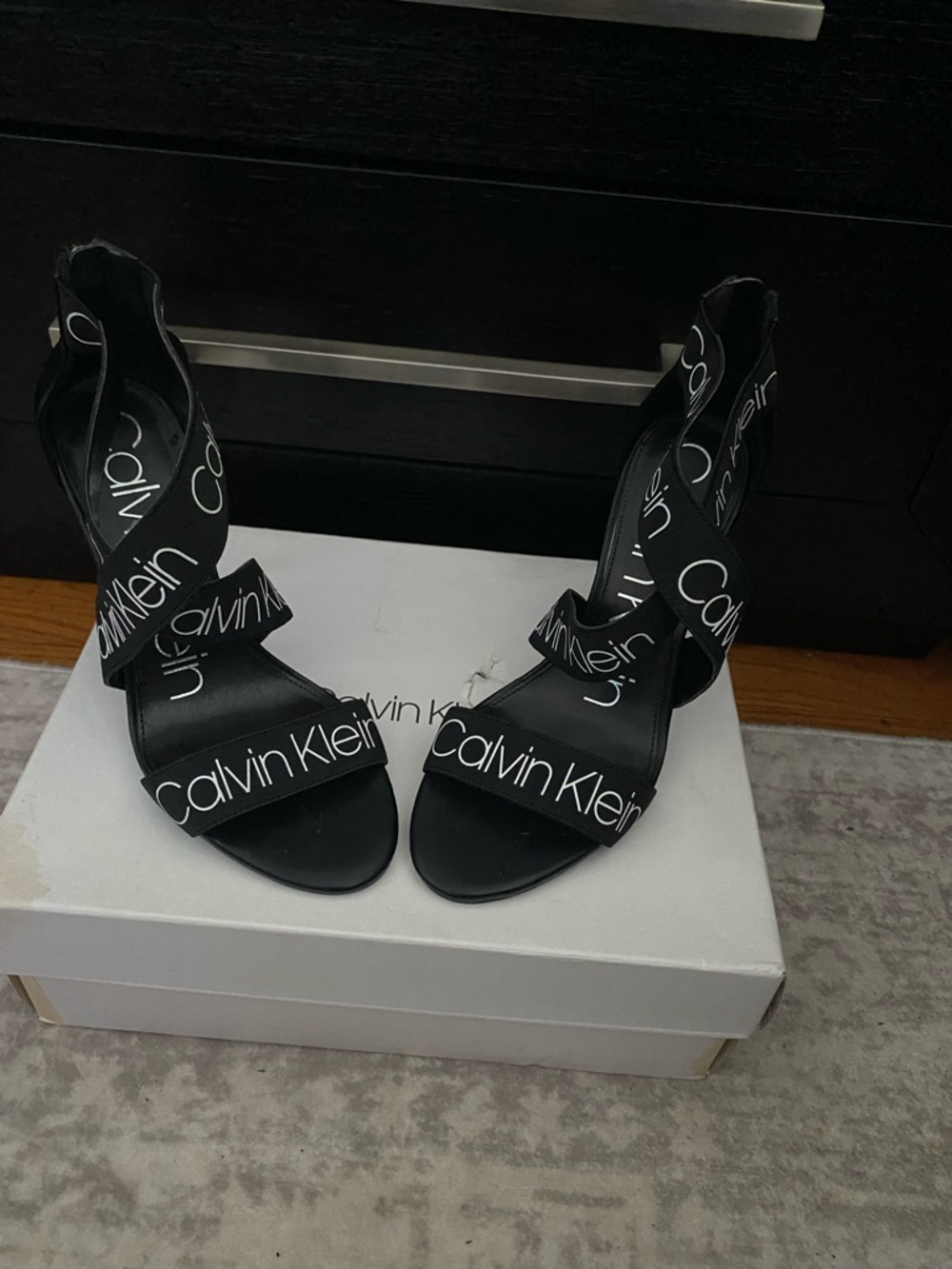 Calvin Klein Black Logo Wrap-Heel Sandals